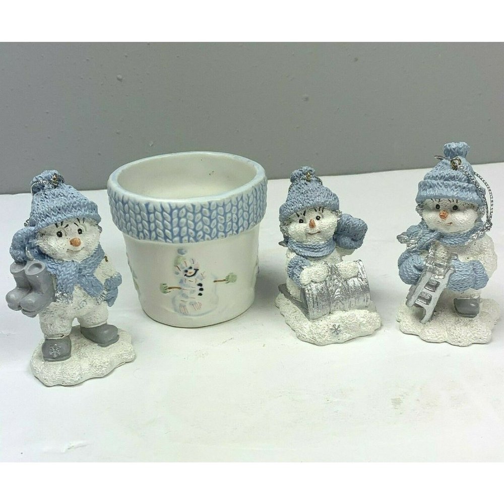 The Encore Group Snowman Ornament Lot 3 and Waxcessories Votive Candle Holder